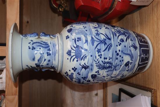 A Chinese blue and white fish vase height 43cm